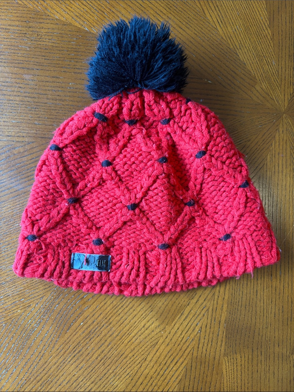 ELM Unisex Red Knit Pom Pom Beanie
